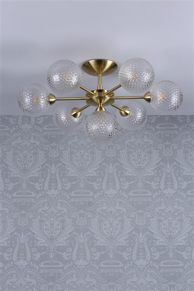 (image for) Laura Ashley Atherton 7lt Semi Flush Satin Brass Glass